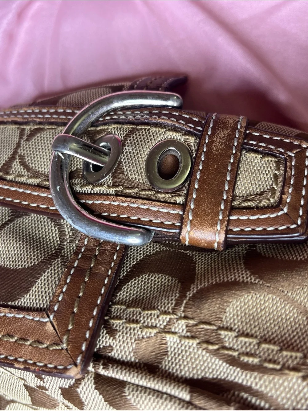 Coach Brown Signature Canvas Tote with Leather Trim